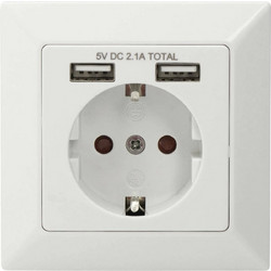Digitus Μονή Χωνευτή Πρίζα Ρεύματος με 2 Θύρες USB Λευκή DA-70613