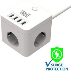 Πολύπριζο Well 3x Schuko και 4x USB 3m/3g1.5 με προστασία EXTS-3S3M-PROT/USB4-WL