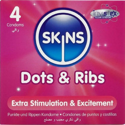Skins Dots & Ribs Προφυλακτικά με Ραβδώσεις 4τμχ