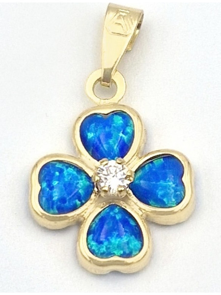 Σταυρός Χρυσός K9 με μπλε οπάλ 16x23mm