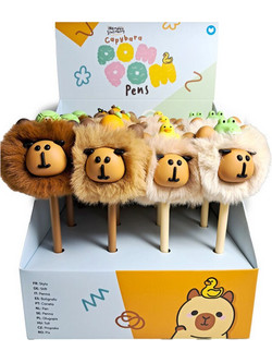 Capibara pompom fluffy Fine Point assorted pens