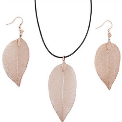 Necklace & Earring Set - Bravery Leaf - Pink Gold