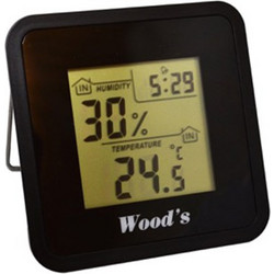 Wood's WHG-1 Υγρασιόμετρο 0-50C με ρολόι & ημερομηνία 9x9x2.5 cm σε μαύρο χρώμα