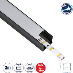 GLOBOSTAR(R) ALP-LINEAR LIGHTLINE 70869-3M Επιφανειακό Προφίλ Αλουμινίου με Λευκό Γαλακτερό Πατητό Κάλυμμα για Ταινίες LED IP20 - Μαύρο & Λευκό - Μ300 x Π2.3 x Υ2cm - Πακέτο 5 Τεμαχίων