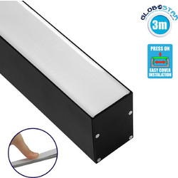 GLOBOSTAR(R) ALP-LINEAR VERTEX 70828-3M Επιφανειακό Προφίλ Αλουμινίου με Λευκό Γαλακτερό Πατητό Κάλυμμα για Ταινίες LED IP20 - Μαύρο & Λευκό - Μ300 x Π5 x Υ7cm