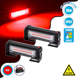 GloboStar(R) 85024 PRO Series ΣΕΤ 2 x Μπάρες Σήμανσης Οχήματος Πυροσβεστικής για Αυτοκίνητα & Φορτηγά 13 Προγραμμάτων Φωτισμού STROBE LED CREE CXB COB 18W DC 10-30V Αδιάβροχο IP65 Κόκκινο