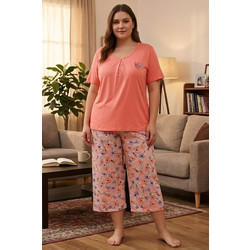 Γυναικεία Πιτζάμα Homewear Κάπρι Κοντό Μανίκι 8647 - ΚΟΡΑΛΙ