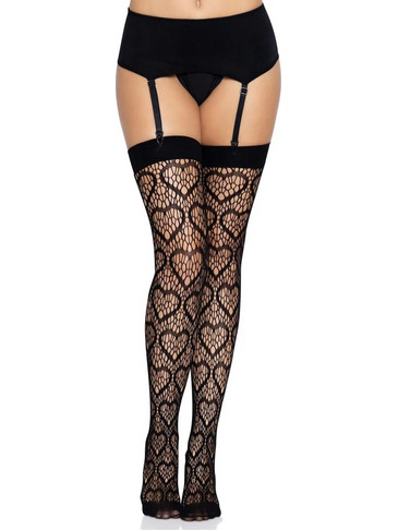 Leg Avenue Heart Net Thigh Highs - Black OS