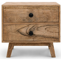 Artekko Attari Καφέ Κομοδίνο με 2 Συρτάρια από Ξύλο Teak (50x35.5x45.5)cm - 50cm x 35.5cm x 45.5cm