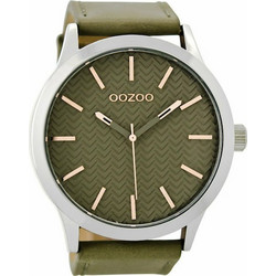 Oozoo Timepieces Ανδρικό Ρολόι με Χακί Δερμάτινο Λουράκι C9010