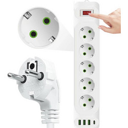 Leewello LW-196 Πολύπριζο Ασφαλείας 5 Θέσεων με 3 USB-A, USB-C και Καλώδιο 2m