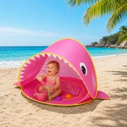 Πτυσσόμενη Παιδική Σκηνή Παραλίας Shark 120x83x70cm Ροζ με UV Προστασία - For Home