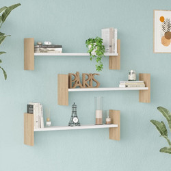Ραφιέρα τοίχου Mento λευκό με oak 75,6x14,5x23,6εκ Χρώμα Φυσικό