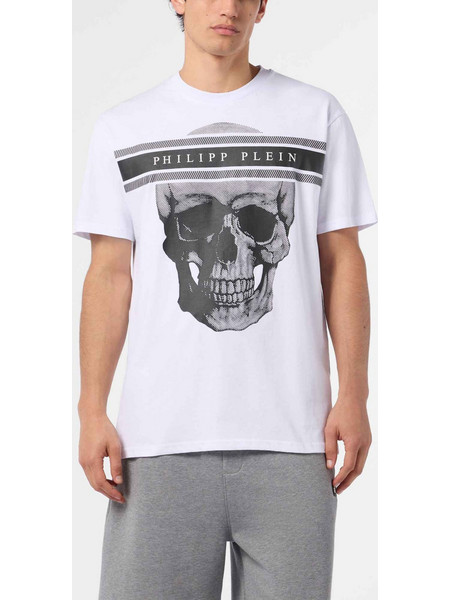Philipp Plein T-shirt Skull Logo Line κανονική γραμμή λευκό βαμβακερό