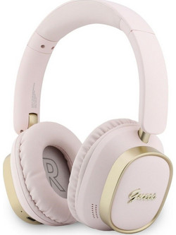 Guess Rectangle Metal Script Logo ENC Ασύρματα Bluetooth Ακουστικά Over Ear με Noise Cancelling Ροζ