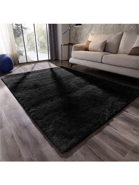 United Carpet Σετ Χαλία Κρεβατοκάμαρος 3τμχ Shaggy/Γούνα - FurX Μαύρο