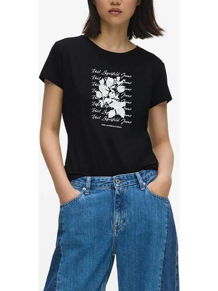 KARL LAGERFELD KLJ SLIM TEE FLOCKED FLORAL B3W17021-999 Black