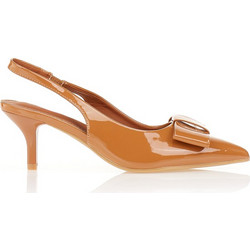 Γόβες κάμελ slingback λουστρίνι και φιόγκο