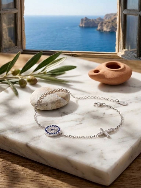 Peach Jewerly Βραχιόλι Από Ασήμι 925 Ματάκι-Σταυρουδάκι Ασημί
