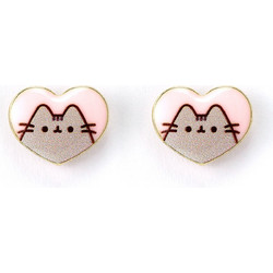 Carat Shop Pusheen - The Cat Pink Enamel and Gold Heart Stud Earrings (PTCE0104)