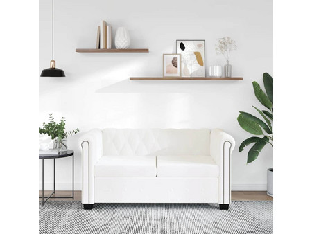 vidaXL Chesterfield Καναπές από Δερματίνη Διθέσιος Λευκός 145.5x76x70cm 242371