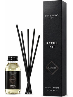 Fresso - Κιτ Αναπλήρωσης με Άρωμα Cadence 100 ml Premium Home Refill Kit και 6 Μαύρα Στικ από Fiberglass για Αρωματικό Χώρου Reed Diffuser - 1 Τεμ. (390037/FRE) - Fresso - 390037/FRE