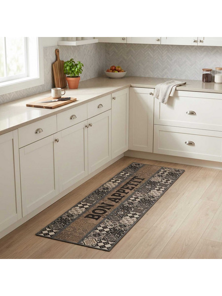 Χαλί Κουζίνας Γκρι καλή όρεξη 180 x 60 cm 100% Πολυαμίδιο 42045723