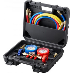 VEVOR 3-Way AC Diagnostic Manifold Gauge Set Ταιριάζει για R134A, R22, R12, R502 Ψυκτικό, Σετ μετρητή AC με εύκαμπτους σωλήνες 152 cm, ζεύκτες, δυνατότητα κρούσης για σύστημα A/C αυτοκινήτου Συντήρηση