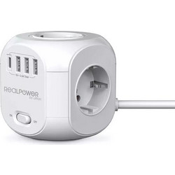 Πολύπριζο Realpower cube PowerBox 431 + 3xUSB-A / 1xType-C