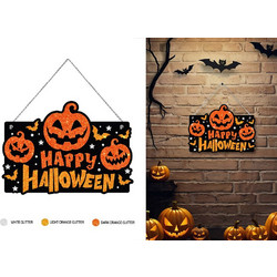 Halloween Διακοσμητική Ταμπέλα Happy Halloween με Κολοκύθες 37x27 εκ. (Ι19416)