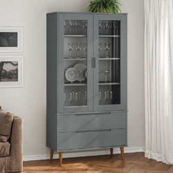 vidaXL Βιτρίνα MOLDE Γκρι 90 x 35 x 175 εκ. από Μασίφ Ξύλο Πεύκου