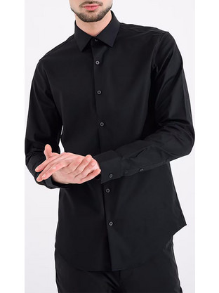 Calvin Klein Slim Esntl Twill Ανδρικό Πουκάμισο Μαύρο LV019EU006-0DI