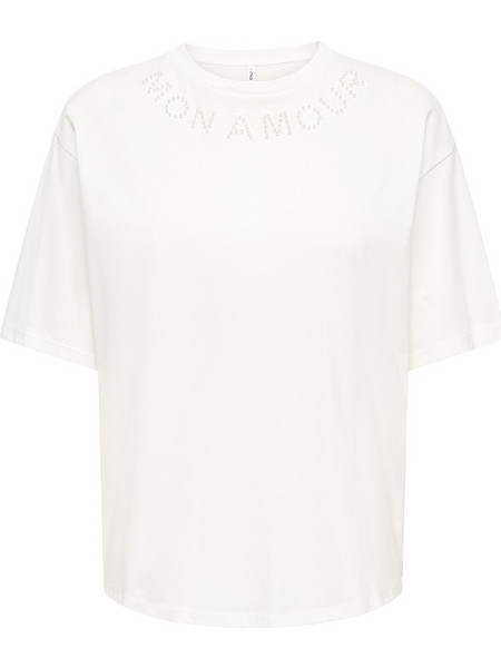 ONLY ONLTHALINA PEARL S/S TOP JRS 15383307-Cloud DancerMon amour pearl neck detail OffWhite