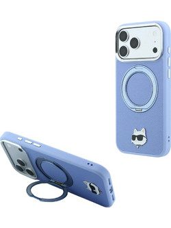 Karl Lagerfeld Leather Ring Stand 360 C Pin MagSafe Θήκη iPhone 18 Pro / 17 Pro Light Blue KLHMP18LPSRSCHHB