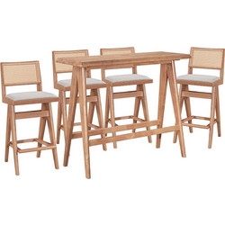 Τραπεζαρία μπαρ Winslow pakoworld σετ 5τεμ ξύλο rubberwood ανοιχτό καρυδί 120x45x100εκ