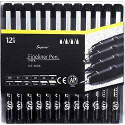 Superior Micro-line 12 Μαύρα Μαρκαδοράκια Σχεδίου Waterproof