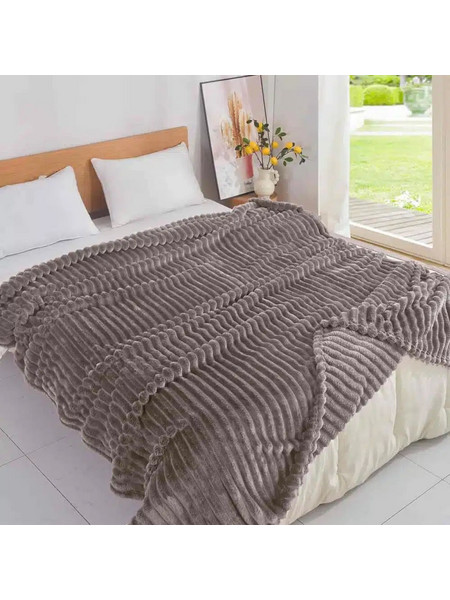 Κουβέρτα Fleece Ριγέ Υπερδιπλη 220x240 cm Καφέ