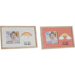 Κορνίζα DKD Home Decor Ουράνιο Τόξο Ροζ Λευκό Παιδικά Ξύλο MDF (25 x 1 x 16 cm) (x2)