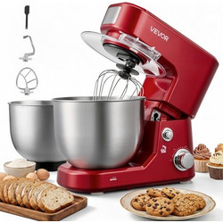 VEVOR 5L+4L Tilt Head Stand Mixer 1000W Electric Dough Mixer, 3 Speeds Food Kitchen Mixer with Stainless Steel Bowl, Splash Guard, Dough Hook, Whisk, Beater, for Baking Mixing Whipping