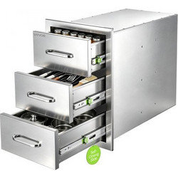 VEVOR Outdoor Kitchen Drawers, 57 x 50.5 x 35.2 cm (WxHxD) 3-Tier Access, for BBQ Island Storage, Patio Bars and Grill Station, with Handle, Built-In BBQ Island Drawers Organize Cookware Accessories