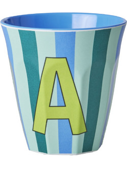 Rice - Melamine Cup with the Letter A - Blue and Green - Medium - 250 ml