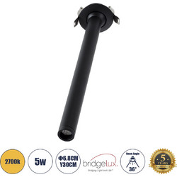 GLOBOSTAR(R) DALE 60373 Χωνευτό Κινούμενο Downlight Σποτ LED 5W 500lm 36 AC 220-240V IP20 Θερμό Λευκό 2700K - Bridgelux COB Chip & TUV SUD Driver - Μαύρο Ματ - Μ6.4 x Π6.4 x Υ30cm / Q5.5cm