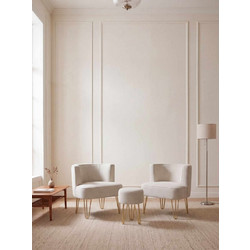 Wing Chair & Pouffe Set (3 Pieces) Elegance - Linen Cream Fabric: Linen
