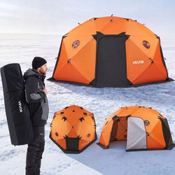 VEVOR Pop Up Ice Fishing Tent 8-10 Person 4x4.3x2.33 m Insulated Shelter, for Winter Fishing, 14.2 m Area, 600D 4-Layer Fabric, Portable Hub-Style Shanty Cube with Anchors, Ropes & Carrying Bag