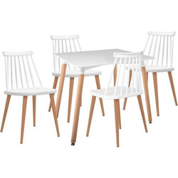Lavida-art Τραπεζαρία: Τραπέζι 80x80 Οξιά/mdf + 4 Καρέκλες Μέταλλο Βαφή Φυσικό pp Άσπρο