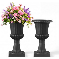 VEVOR Plastic Urn Planters, 40 x 67 cm, 2 Pack Black Classic Flower Pots Front Porch Planters, Indoor & Outdoor Vase for Wedding, Party, Event, Home, Stage, Garden, Balcony, Patio Decoration