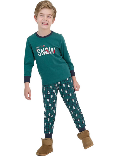 Rolypoly Let It Snow Παιδική Πιτζάμα Βαμβακερή Χειμωνιάτικη Κυπαρισσί RP2548