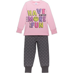 Pretty Baby Fun Παιδική Πιτζάμα Βαμβακερή Χειμωνιάτικη Ροζ Ανθρακί 64874