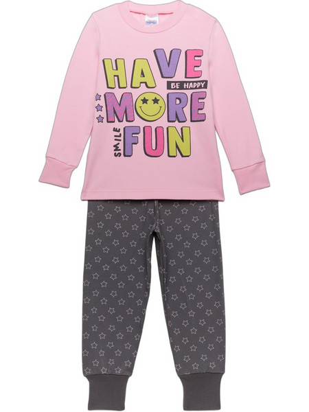 Pretty Baby Fun Παιδική Πιτζάμα Βαμβακερή Χειμωνιάτικη Ροζ Ανθρακί 64874