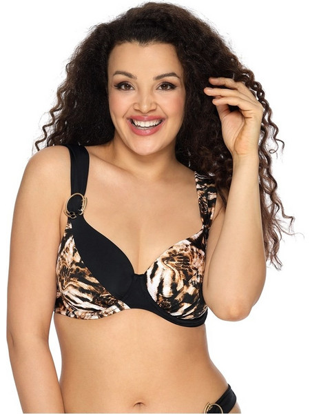 Ava Bikini Top με Ενίσχυση Animal Print Μαύρο Καφέ SK150